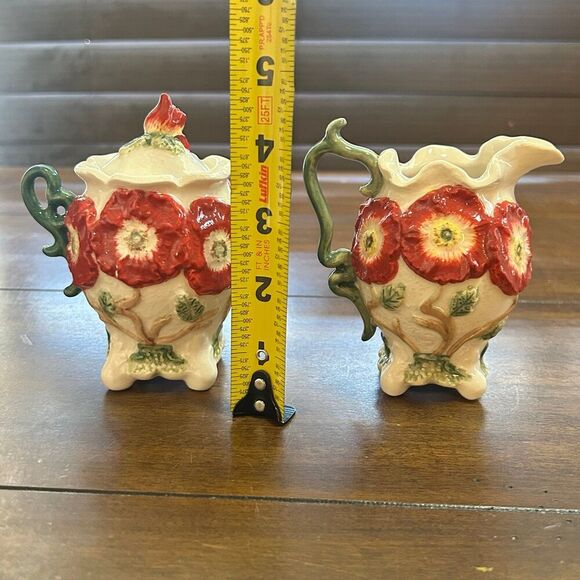 Kaldun & Bogle Red Poppies Ceramic Cream And Sugar, Vintage Discontinued 1990s - Picture 5 of 9